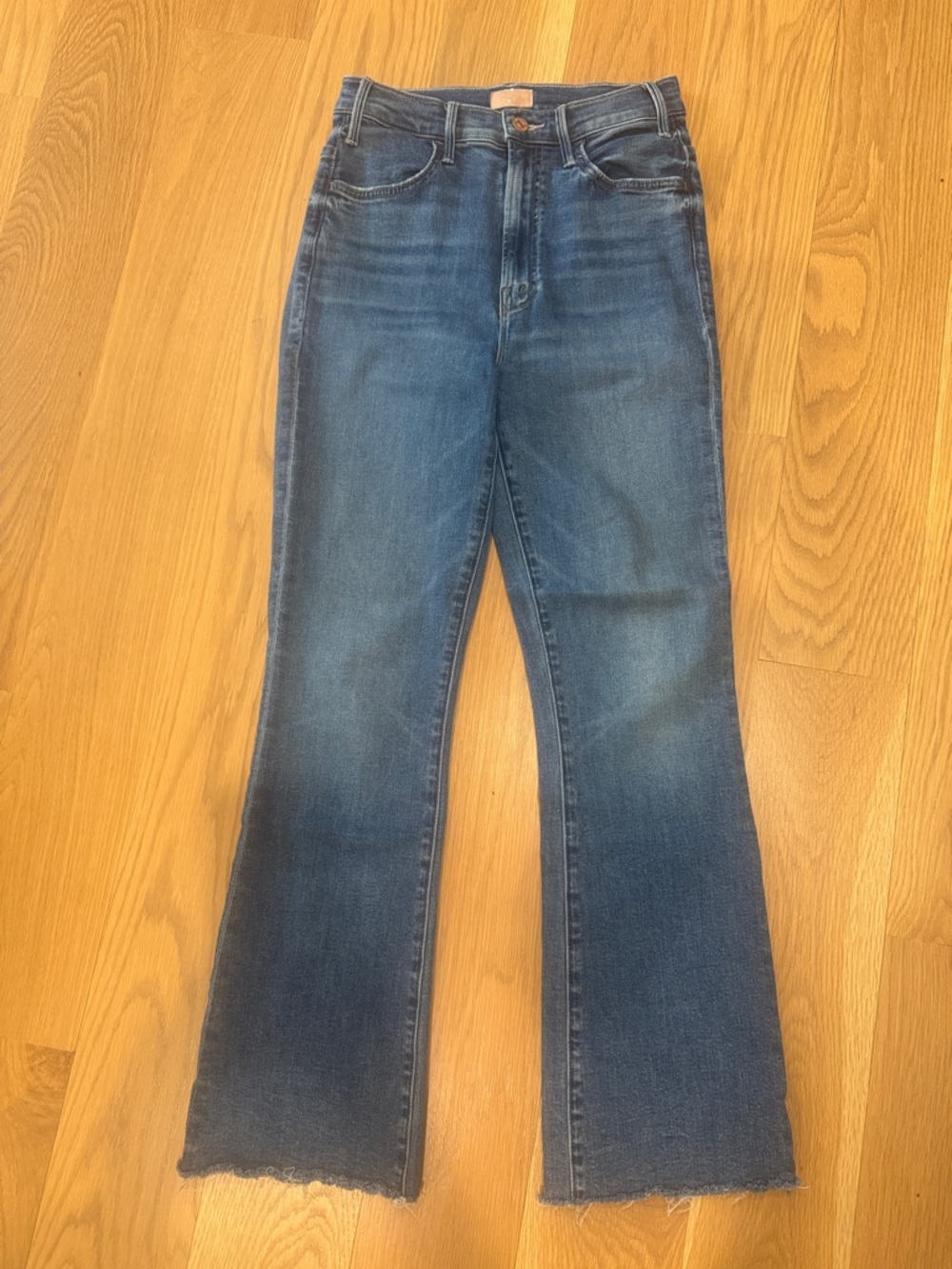 MOTHER Blue Hustler Ankle Fray Healing Jar Jeans 26